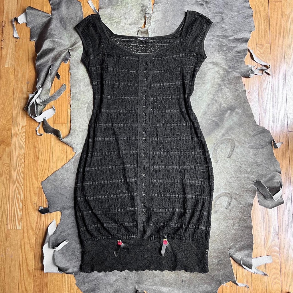 90s Does 20s Black Lace Betsey Johnson New York Dress Sz M